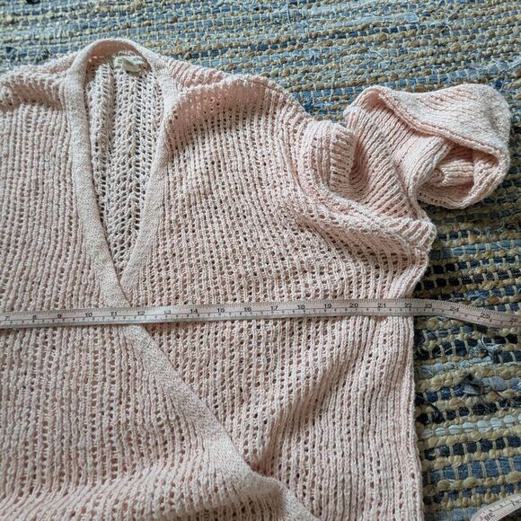 Billabong Open Weave Wrap Sweater Powder Pink M Vneck L/S Balletcore Feminine - Picture 4 of 5
